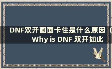 DNF双开画面卡住是什么原因（Why is DNF 双开如此卡）